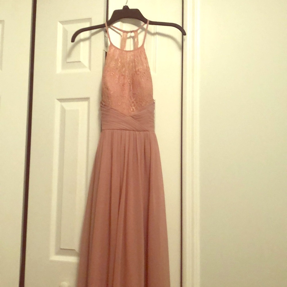 Dusty rose long Azazie Bridesmaid dress